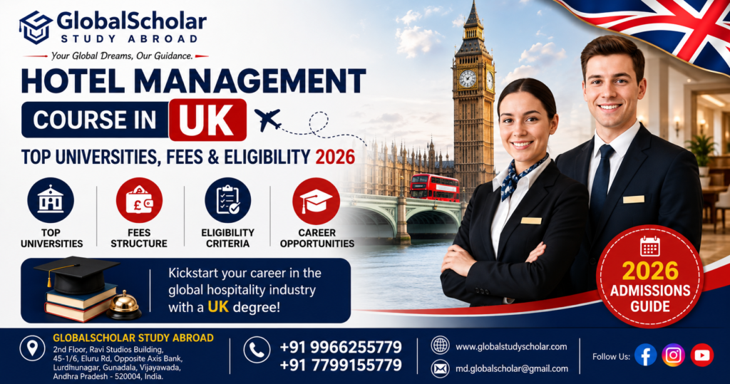 Hotel Management Courses in UK 2026 with fees and eligibility – GlobalScholar Study Abroad Vijayawada