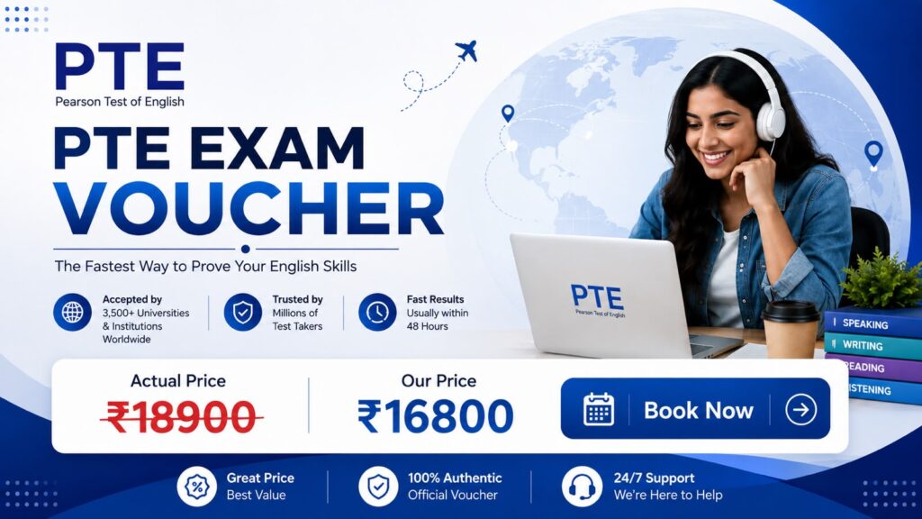 PTE exam voucher at ₹16,800 for students in Vijayawada