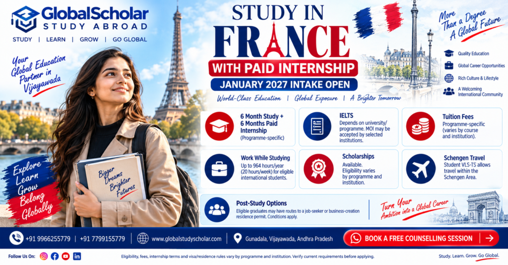 Study in France January 2027 intake with paid internship