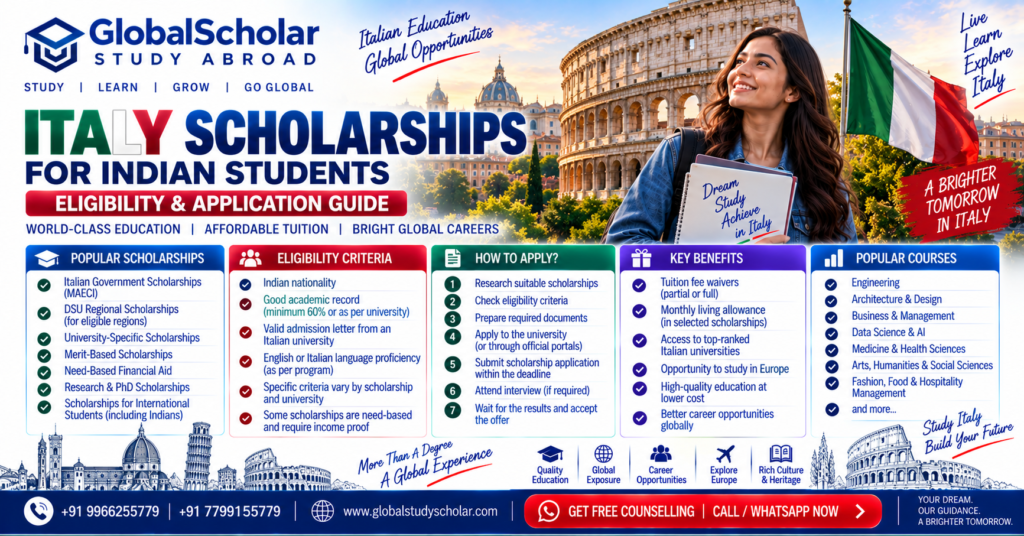 Italy scholarships for Indian students 2026 with eligibility and application guide