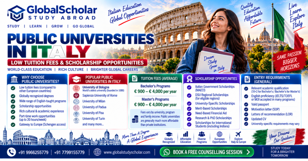 Public universities in Italy 2026 with low tuition fees and scholarship opportunities
