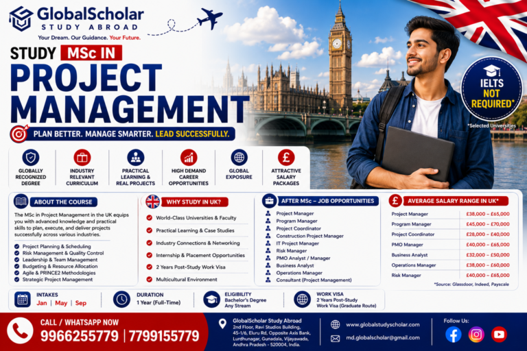 MSc Project Management in UK 2026 for international students