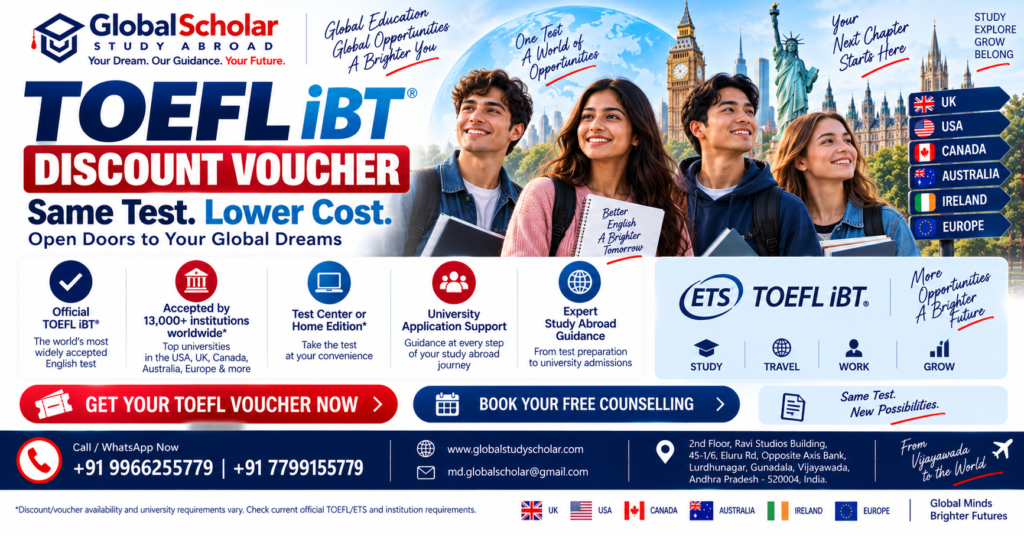 TOEFL iBT discount voucher 2026 for study abroad students