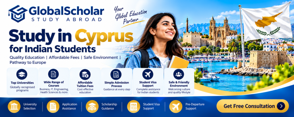 Study in Cyprus for Indian students 2027 – university courses, affordable education and student visa guidance by GLOBALSCHOLAR